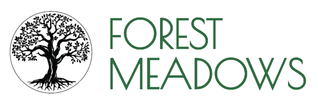 A logo with a tree and the words "FOREST MEADOWS" in green.
